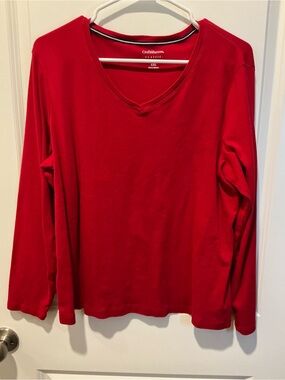 croft & barrow Red V-Neck Long Sleeve Shirt